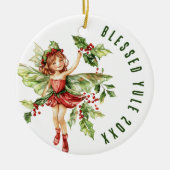 Gezegende Yule Winter Solstice Holly Fairy Wicca Keramisch Ornament (Voorkant)
