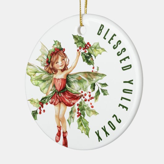 Gezegende Yule Winter Solstice Holly Fairy Wicca Keramisch Ornament (Links)