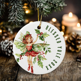 Gezegende Yule Winter Solstice Holly Fairy Wicca Keramisch Ornament