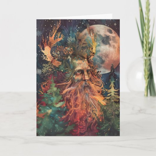 Gezegende Yule Winter Solstice Holly King en Moon Feestdagen Kaart (Voorkant)
