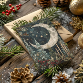 Gezegende Yule Winter Solstice Winter Forest Moon Feestdagen Kaart