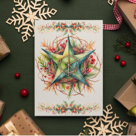 Gezegende Yule Winter Zonnewende Pentacle Holly Be Feestdagen Kaart