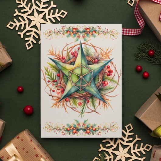 Gezegende Yule Winter Zonnewende Pentacle Holly Be Feestdagen Kaart