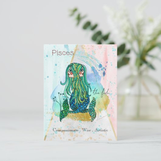 Gezegenmakreel Pisces Whimsical Girl Symbolische F Briefkaart (Staand voorkant)