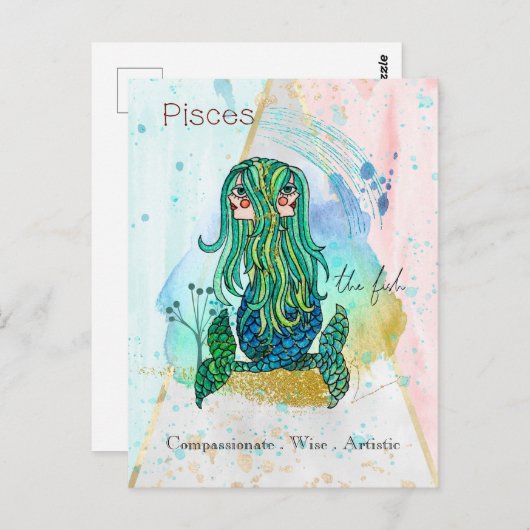 Gezegenmakreel Pisces Whimsical Girl Symbolische F Briefkaart (Voorkant / Achterkant)