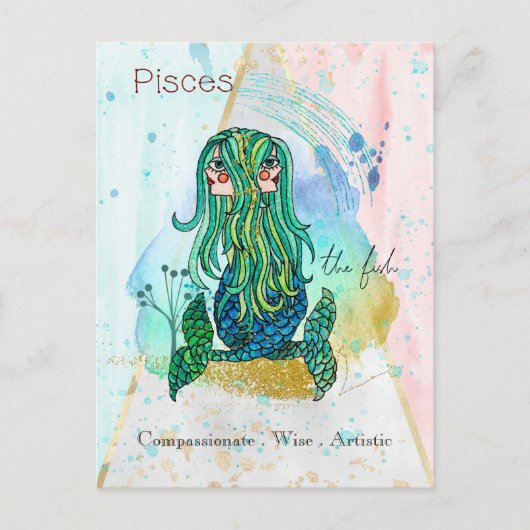 Gezegenmakreel Pisces Whimsical Girl Symbolische F Briefkaart (Voorkant)