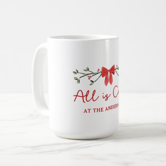 Gezellig "Alles is rustig" Gepersonaliseerde kerst Koffiemok (Voorkant links)