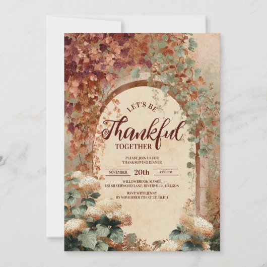 Gezellig Autumn Archway Thanksgiving Diner Kaart (Voorkant)