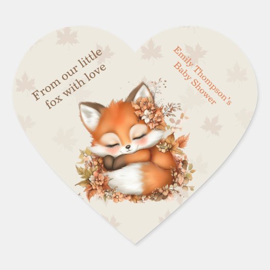 Gezellig Autumn Fox Baby shower Gezellig Woodland  Hart Sticker (Voorkant)