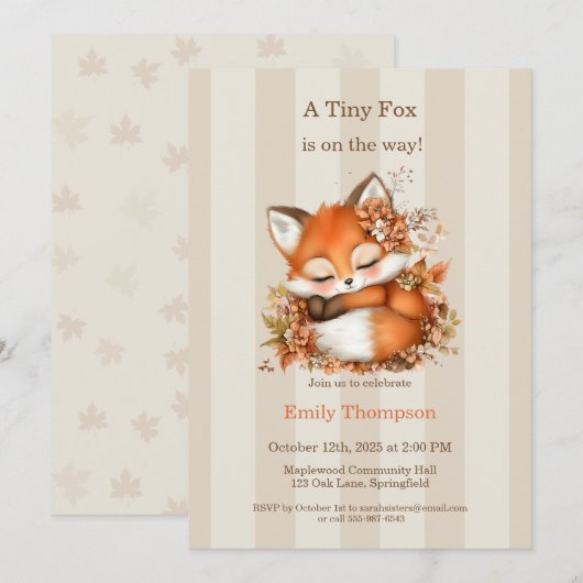 Gezellig Autumn Fox Baby shower Gezellig Woodland Kaart (Voorkant / Achterkant)