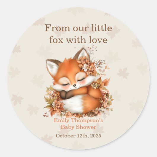 Gezellig Autumn Fox Baby shower Gezellig Woodland  Ronde Sticker (Voorkant)