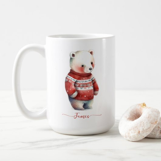 Gezellig Beer Winter Witte Polar Beer Kerst Koffiemok (Met donut)