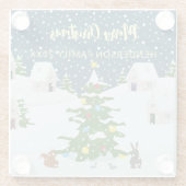 Gezellig besneeuwd Retro Kerstdorp Glazen Onderzetter (Achterkant)