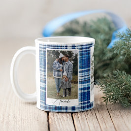 Gezellig Blauw en Marine Plaid Flanel Familiefoto Koffiemok