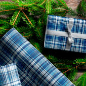 Gezellig Blauw en Wit Plaid Flanel Patroon Cadeaupapier