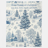 Gezellig Blauw Kerstscène Ontwerp Fleece Deken (Voorkant)