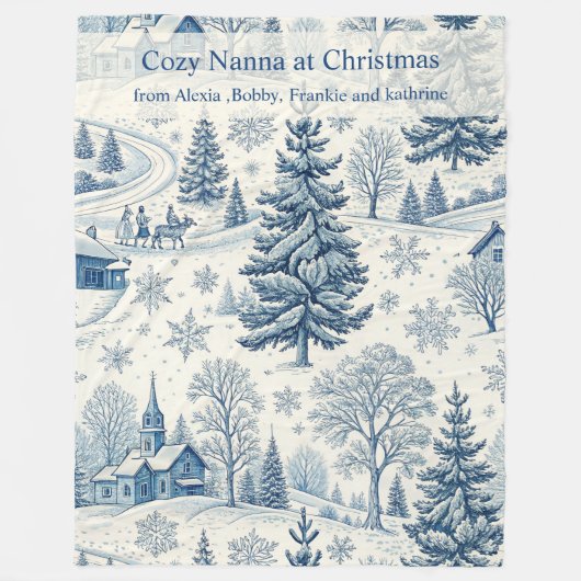 Gezellig Blauw Kerstscène Ontwerp Fleece Deken (Voorkant)