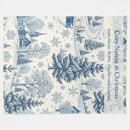 Gezellig Blauw Kerstscène Ontwerp Fleece Deken (Voorkant (Horizontaal))