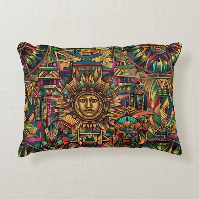 Gezellig Blauw "Levendig Historisch Embleem" Pluch Accent Kussen (Voorkant)