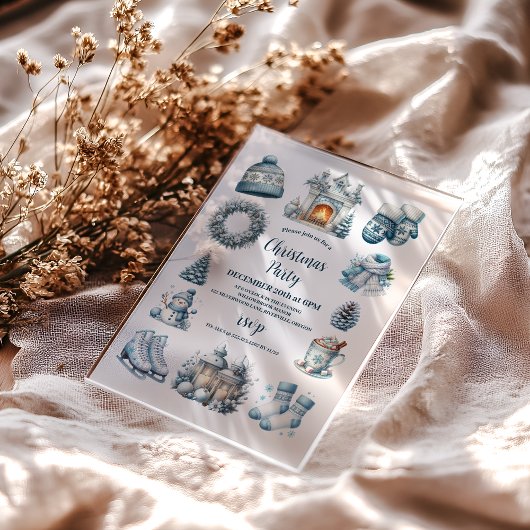 Gezellig Blauw Rustiek Kerstfeest Acryl Uitnodigingen