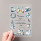 Gezellig Blauw Rustiek Kerstfeest Acryl Uitnodigingen (Insitu (Draagbaar))