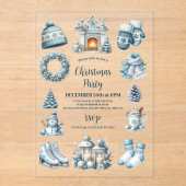 Gezellig Blauw Rustiek Kerstfeest Acryl Uitnodigingen (Voorkant)