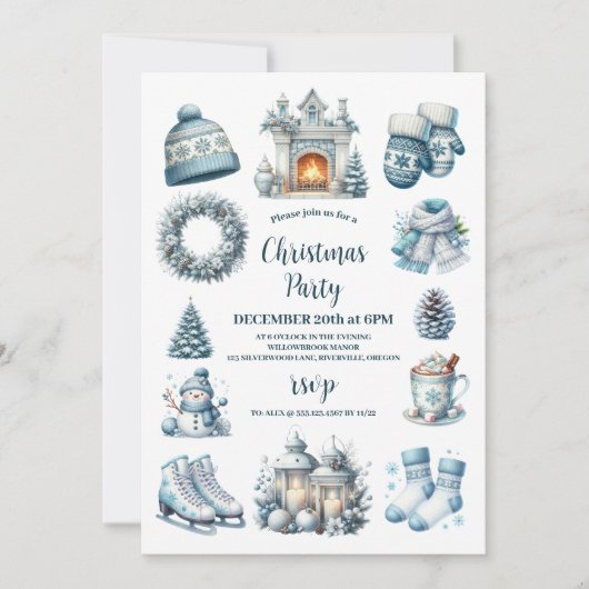 Gezellig Blauw Rustiek Kerstfeest Kaart (Voorkant)