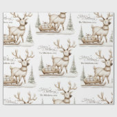 Gezellig blauw rustiek kerstrendier cadeaupapier (Vlak)