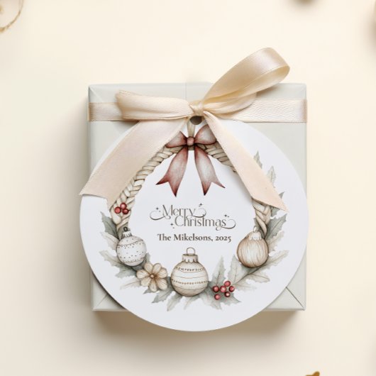 Gezellig Blauw Rustieke Kerst Krans Ronde Sticker