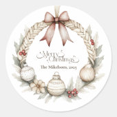 Gezellig Blauw Rustieke Kerst Krans Ronde Sticker (Voorkant)