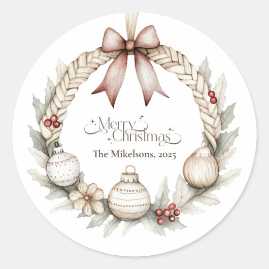 Gezellig Blauw Rustieke Kerst Krans Ronde Sticker (Voorkant)