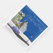 Gezellig Blauw Winter Night Village Kerstfeest Servet (Hoek)