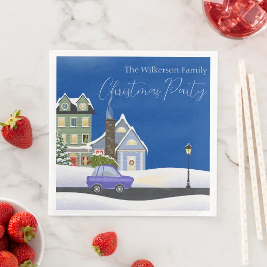 Gezellig Blauw Winter Night Village Kerstfeest Servet (Insitu)