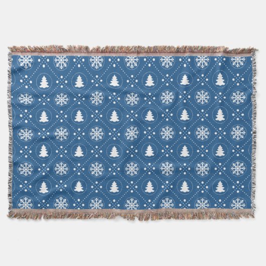 Gezellig Blauw Witte Sneeuwvlokken Kerstbomen Ontw Deken (Voorkant)