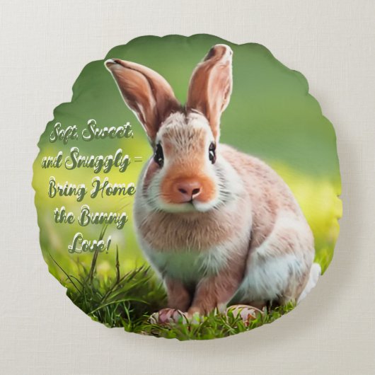 Gezellig Bunny Bliss – Wit & Bruin Konijnenkussen Rond Kussen (Voorkant)