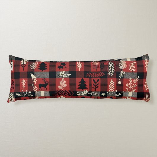 Gezellig Cabin Comfort – Rood & Zwart Buffalo Plai Lichaamskussen (Voorkant)