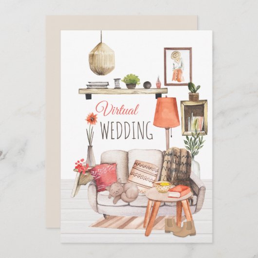 Gezellig comfort van Home Script Virtual Wedding Kaart (Voorkant / Achterkant)