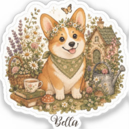 Gezellig Cottage Corgi Wilde Bloemen Aangepaste Ho Sticker
