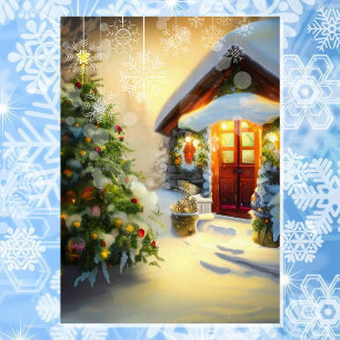 Gezellig Cottage Kerst Sneeuw Personaliseer Handte Feestdagen Kaart