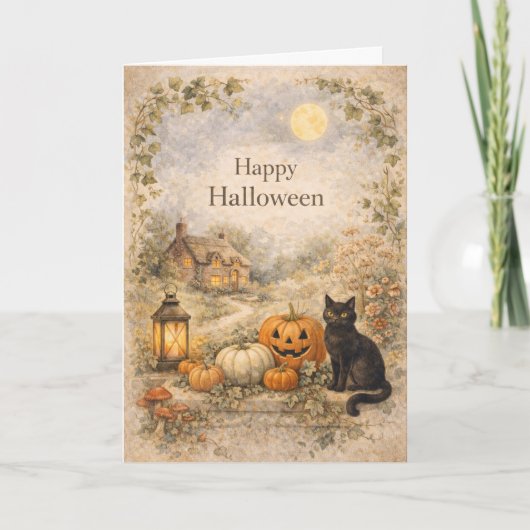 Gezellig Cottage Vintage Halloween Kaart (Voorkant)