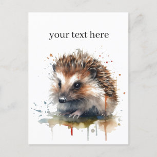 Gezellig Critter: Egel in Waterverf, op maat Briefkaart