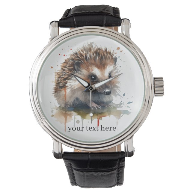 Gezellig Critter: Egel in Waterverf, op maat Horloge (Voorkant)