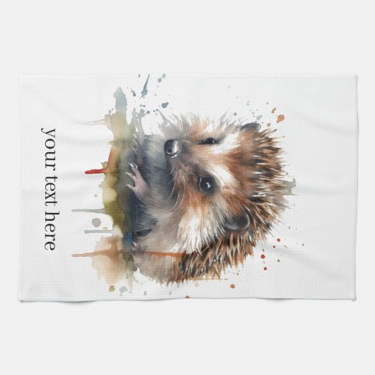 Gezellig Critter: Egel in Waterverf, op maat Theedoek (Horizontaal)