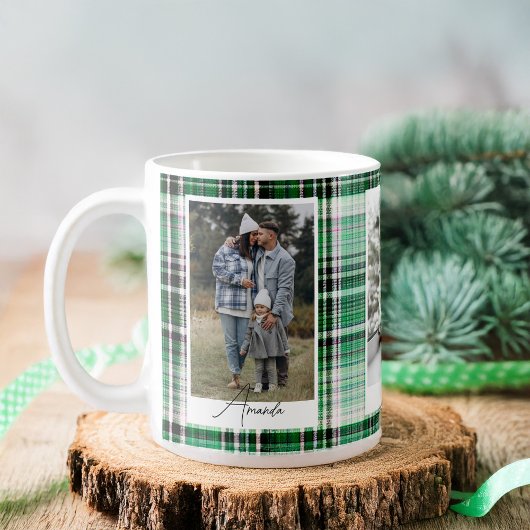 Gezellig Donkergroen & Mint Plaid Flanel Familiefo Koffiemok