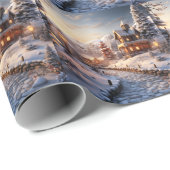 Gezellig Dorp bij Kerstmisillustratie Cadeaupapier (Rol Hoek)