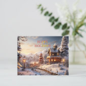 Gezellig Dorp bij Kerstmisillustratie Feestdagenkaart (Staand voorkant)