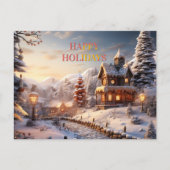 Gezellig Dorp bij Kerstmisillustratie Feestdagenkaart (Voorkant)