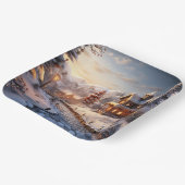 Gezellig Dorp bij Kerstmisillustratie Papieren Bordje (Gebogen)