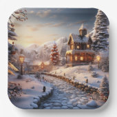 Gezellig Dorp bij Kerstmisillustratie Papieren Bordje (Voorkant)