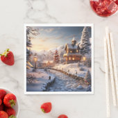 Gezellig Dorp bij Kerstmisillustratie Servet (Insitu)